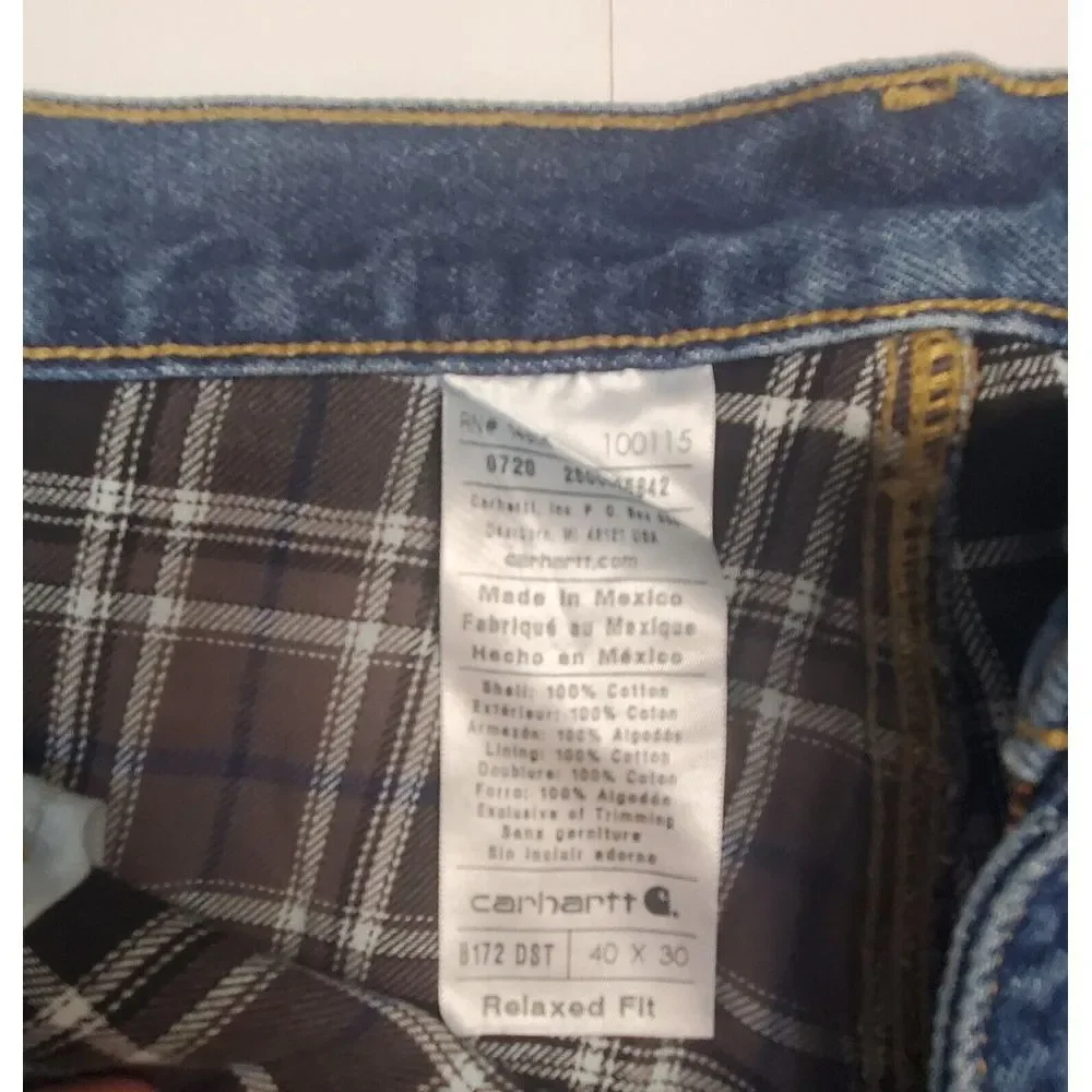 Carhartt Flannel Lined Blue Jeans 40X30 Made In MEXICO Medium Wash - Picture 4 of 6
